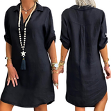Women's Casual Cotton Linen Shirt Dress - Red - Shirt Dress - 5XL - Linen / Cotton - image 20