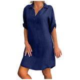 Women's Casual Cotton Linen Shirt Dress - Blue - Shirt Dress - 5XL - Linen / Cotton - image 24
