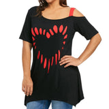 Women's Love Heart Printed Plus Size Shirt - Black/Red - Shirt - 5XL - Polyester - image 1