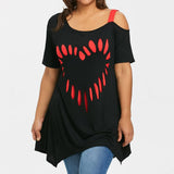 Women's Love Heart Printed Plus Size Shirt - Black/Red - Shirt - 5XL - Polyester - image 3