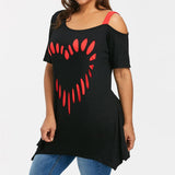 Women's Love Heart Printed Plus Size Shirt - Black/Red - Shirt - 5XL - Polyester - image 4