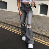 Women's Vintage Ripped Bell Bottom Jeans - Black - A / Harajuku Jeans - XXXL - Polyester Denim - image 2