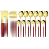 Funki Buys | Cutlery Set | Gold Stainless S... - Black - Plus Tray / 30 Pcs Cutlery Set / Stainless Steel / Medium - image 29
