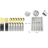 Funki Buys | Cutlery Set | Gold Stainless S... - Black - Plus Tray / 30 Pcs Cutlery Set / Stainless Steel / Medium - image 17