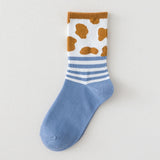Cow Print Stripes - Blue/White/Brown - 17 / Novelty Socks - One Size - Polyester - image 31