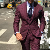 Men's 3 Pcs Formal Grooms Suit Slim Fit - Burgundy - 3 Pcs Suit - 6XL - Polyester - image 8