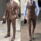 Men's 3 Pcs Formal Grooms Suit Slim Fit - Burgundy - 3 Pcs Suit - 6XL - Polyester - image 2