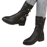Funki Buys | Boots | Women's Buckle Strap Low Heel Biker Boot - Black - Punk Biker Boots / 43 B / PU Leather - image 1