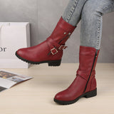 Funki Buys | Boots | Women's Buckle Strap Low Heel Biker Boot - Black - Punk Biker Boots / 43 B / PU Leather - image 6