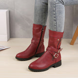 Funki Buys | Boots | Women's Buckle Strap Low Heel Biker Boot - Black - Punk Biker Boots / 43 B / PU Leather - image 7