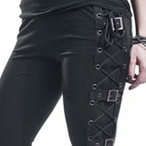Women's Gothic Buckle Strap Lace Up Pant - Black - Gothic Punk Roseta Lace Up Pants - 5XL - Polyester - image 2