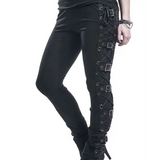 Women's Gothic Buckle Strap Lace Up Pant - Black - Gothic Punk Roseta Lace Up Pants - 5XL - Polyester - image 6
