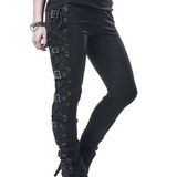 Women's Gothic Buckle Strap Lace Up Pant - Black - Gothic Punk Roseta Lace Up Pants - 5XL - Polyester - image 1
