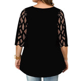 Women's Plus Splice Flower Print Blouse - Black - Flower Tunic Shirt - 8XL - Polyester - image 2