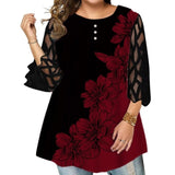 Women's Plus Splice Flower Print Blouse - Red - Flower Tunic Shirt - 8XL - Polyester - image 22