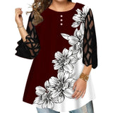 Women's Plus Splice Flower Print Blouse - Burgundy - Flower Tunic Shirt - 8XL - Polyester - image 24