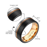 Men's Two Tone Wedding Engagement Ring - Black/Silver/Gold - 8mm - 13 - Tungsten - image 5