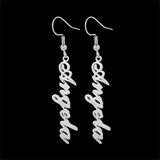 Funki Buys | Earrings | Custom Name Initia... - Custom SMTER01-AB  Font / Silver Color - Earrings / Stainless Steel - image 2