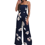 Women's Floral Jumpsuit Summer Romper - Blue - Navy Blue / Wide Leg Floral Romper - XXL - Cotton - image 11