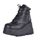 Women's High Platform Buckle Ankle Boots - Black - Ankle Wedge Boot - 43 B - PU leather - image 2