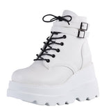 Women's High Platform Buckle Ankle Boots - Black - Ankle Wedge Boot - 43 B - PU leather - image 16