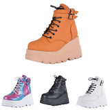Women's High Platform Buckle Ankle Boots - Black - Ankle Wedge Boot - 43 B - PU leather - image 26