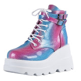 Women's High Platform Buckle Ankle Boots - Black - Ankle Wedge Boot - 43 B - PU leather - image 5