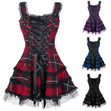 Women's Gothic Punk Plaid Mini Dress - Red - Dress - 5XL - Polyester - image 5