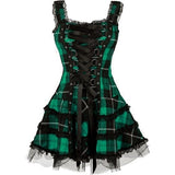 Women's Gothic Punk Plaid Mini Dress - Green - Dress - 5XL - Polyester - image 1