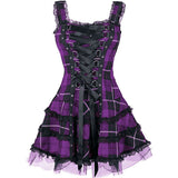 Women's Gothic Punk Plaid Mini Dress - Purple - Dress - 5XL - Polyester - image 3