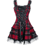Women's Gothic Punk Plaid Mini Dress - Red - Dress - 5XL - Polyester - image 9
