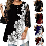 Women's Plus Splice Flower Print Blouse - Black - Flower Tunic Shirt - 8XL - Polyester - image 16
