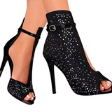 Women's Diamante Studded High Stilettos - Black - Diamante Stilettos - 43 B - PU Leather - image 1
