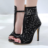 Women's Diamante Studded High Stilettos - Black - Diamante Stilettos - 43 B - PU Leather - image 4