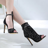 Women's Diamante Studded High Stilettos - Black - Diamante Stilettos - 43 B - PU Leather - image 6