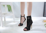 Women's Diamante Studded High Stilettos - Black - Diamante Stilettos - 43 B - PU Leather - image 7