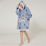 Unisex Soft Multi Print - Black/White - Adult / Cow / Wearable Blanket Hoodie - Adult Free Size - Plush - image 25