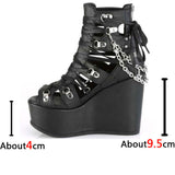 Women's Strappy Platform Wedge Shoes - Black - Flower Sandals - 43 B - PU Leather - image 43