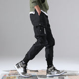 Men's Casual Draw String Cargo Pants - Black - 5XL - Polyester - image 10