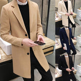 Men's Slim Fit Wool Blend Business Coat - Beige - Knee Length Jacket - XXXXXL - Wool Blend - image 2