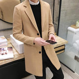 Men's Slim Fit Wool Blend Business Coat - Beige - Knee Length Jacket - XXXXXL - Wool Blend - image 5