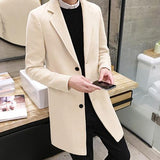 Men's Slim Fit Wool Blend Business Coat - Beige - Knee Length Jacket - XXXXXL - Wool Blend - image 16