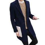 Men's Slim Fit Wool Blend Business Coat - Blue - Navy Blue / Knee Length Jacket - XXXXXL - Wool Blend - image 36