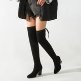 Women's Thigh Tie Block Heel Boots - Black - 1 - 3cm - No Plush Boots - 42 B - PU Leather - image 2