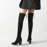 Women's Thigh Tie Block Heel Boots - Black - 1 - 3cm - No Plush Boots - 42 B - PU Leather - image 4