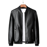 Men's Faux Leather Thin Bomber Jacket - Black - Bomber Jacket - 7XL - PU Leather - image 1
