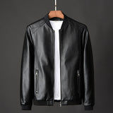 Men's Faux Leather Thin Bomber Jacket - Black - Bomber Jacket - 7XL - PU Leather - image 5