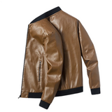 Men's Faux Leather Thin Bomber Jacket - Khaki - Bomber Jacket - 7XL - PU Leather - image 15