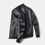 Men's Faux Leather Thin Bomber Jacket - Black - Bomber Jacket - 7XL - PU Leather - image 4