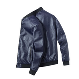 Men's Faux Leather Thin Bomber Jacket - Navy - Bomber Jacket - 7XL - PU Leather - image 14